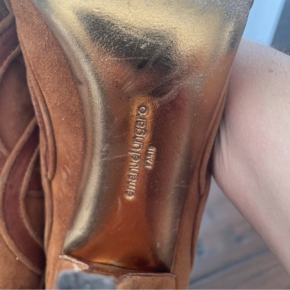 EMANUEL UNGARO Paris Cognac Suede & Leather Heeled Lace Up Boots EUR 39/US 8.5 - Picture 8 of 9